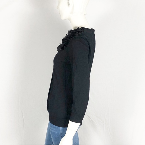 🖤Cable & Gauge Black Cardigan | Floral Appliqué Neckline | Size Small🖤 - Picture 6 of 11